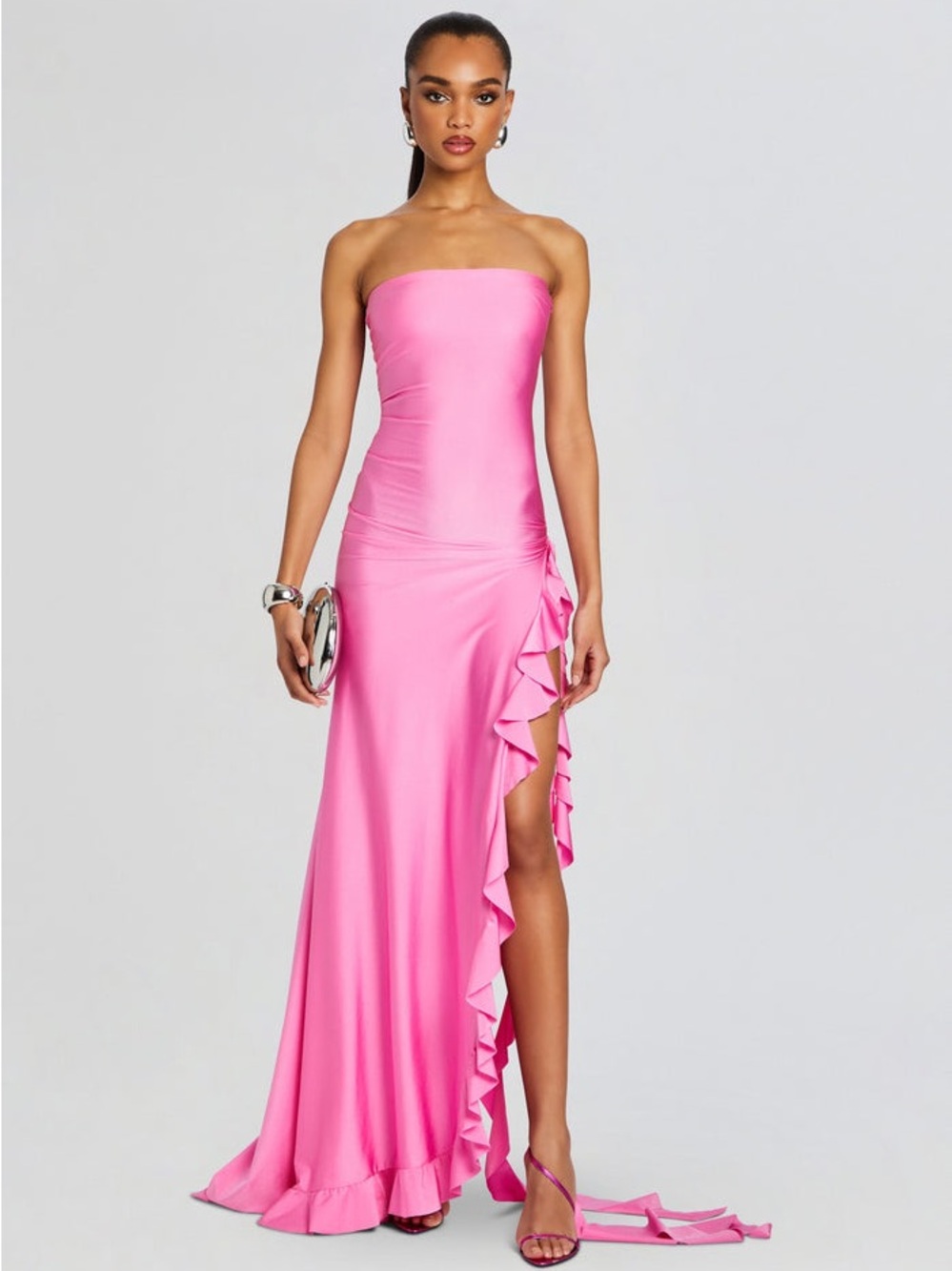 Shani Shemer Shawn Strapless Ruffle Slit Stretchy Maxi Dress NEW Size Medium